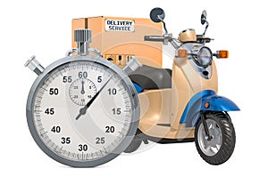 Delivery scooter with parcel and chronometer. Fast delivery concept. 3D rendering