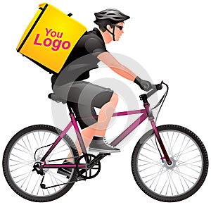 Delivery Service bike courier realistic vector illustration, bicycle rider with the bsg