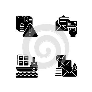 Delivery service black glyph icons set on white space