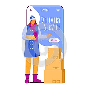 Delivery service cartoon smartphone vector app screen