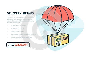 Delivery service concept. Flat outline design colored vector illustration of package with parachute. Fast Delivery