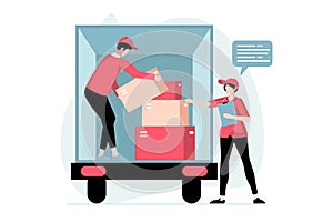 Delivery service concept with people scene in flat design.