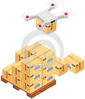 Delivery service delivers parcel using flying copter. Future technologies of online transfer of goods