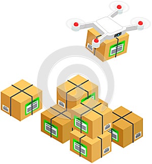 Delivery service delivers parcel using quadcopter. Future technologies of contactless transfer of goods