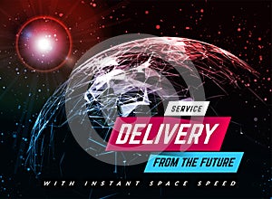 Delivery service design background with planet. Vector illustration