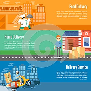 Delivery service horizontal banners set