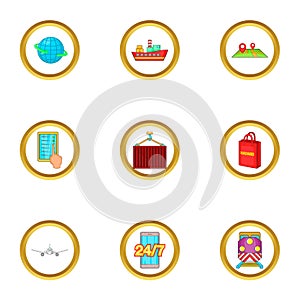 Delivery service icons set, cartoon style