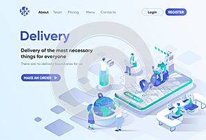 Delivery service isometric landing page.