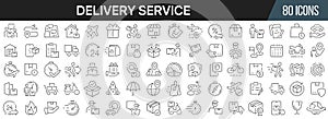 Delivery service line icons collection. Big UI icon set in a flat design. Thin outline icons pack. Vector illustration EPS10