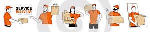 Delivery service man Set vector illustration art.