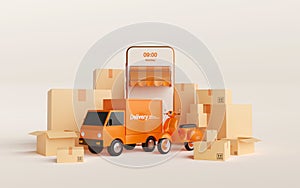 Delivery service on mobile application, Transportation delivery by truck or scooter