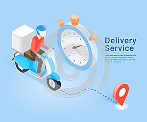 Delivery Service by scooter. Isometric concept. Vector Illustration