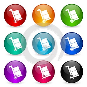 Delivery service, shipping barrow vector icons, set of colorful glossy 3d rendering ball buttons in 9 color options