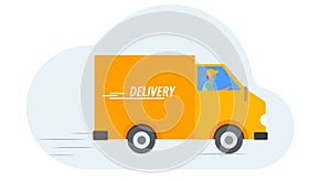 Delivery service truck carrying a parcel