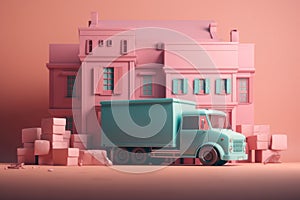 Delivery service truck pink style. Generate Ai