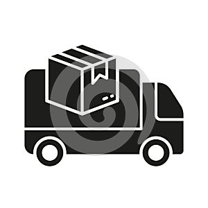 Delivery Service Truck Silhouette Icon. Distribution and Logistic Symbol. Shipping Vehicle Solid Sign. Cargo Van for