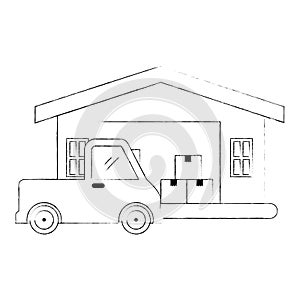 delivery service truck with warehouse