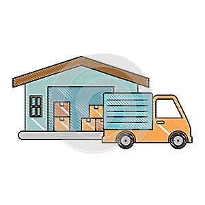 delivery service truck with warehouse