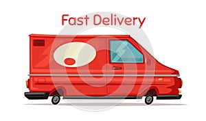 Delivery service by van. Car for parcel delivery. Cartoon vector illustration