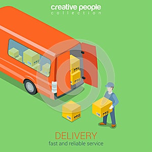 Delivery service van flat 3d web isometric infographic concept