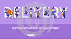 Delivery Service Web Banner with Cartoon Postman