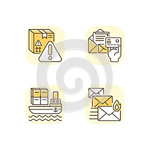 Delivery service yellow RGB color icons set