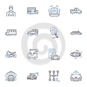 Delivery services line icons collection. Logistics, Dispatch, Fulfillment, Parcel, Shipping, Distribution, Transport photo