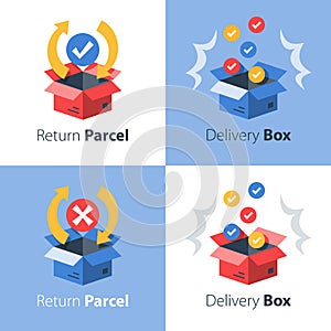 Delivery services, postal mail, receive or send parcel, cargo transportation