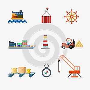 Delivery shipment transport container ship crane vector icon