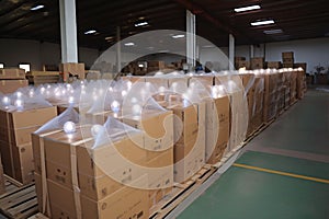 delivery shipping box cardboard warehouse bulb distribution package business storage. Generative AI.