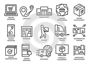 Delivery and shipping line icons set on white background