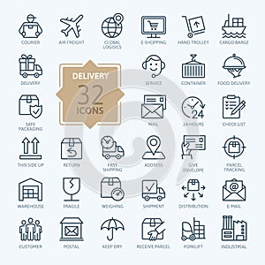 Delivery, shipping, logistics - minimal thin line web icon set. photo