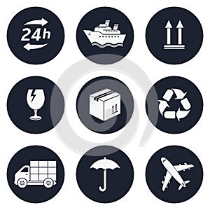 Delivery, shipping, transportation round icons