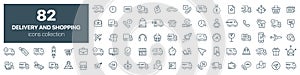 Delivery and shopping line icons collection. Big UI icon set. Thin outline icons pack. Vector illustration eps10