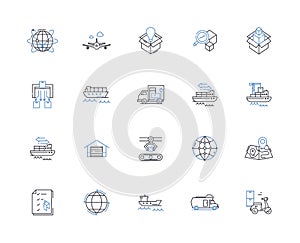 Delivery system line icons collection. Dispatch, Logistics, Courier, Shipment, Freight, Transport, Parcel vector and