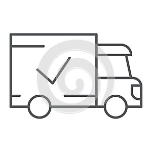 Delivery thin line icon, shipping and service, truck sign, vector graphics, a linear pattern on a white background.