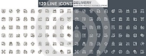 Delivery thin line icons set.