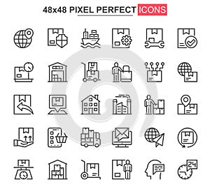 Delivery thin line icons set.