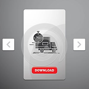 delivery, time, shipping, transport, truck Glyph Icon in Carousal Pagination Slider Design & Red Download Button