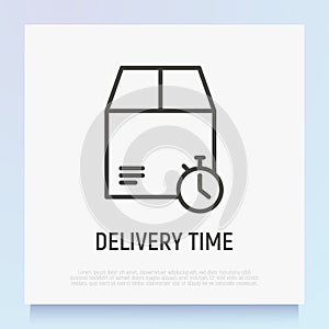 Delivery time thin line icon: package with timer. Modern vector illustration for delivery service
