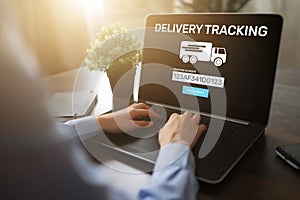 Delivery tracking form on device screen. E-commerce and business concept.