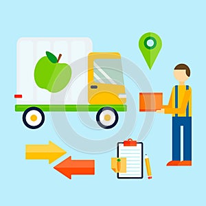 Delivery transport cargo truck and shipping icons vector illustration.