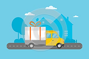 Delivery transport gift box truck vector illustration.
