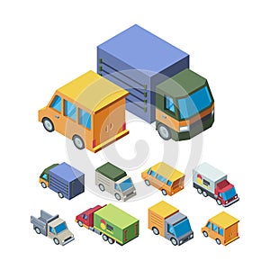 Delivery transport isometric 3D vector illustrations set