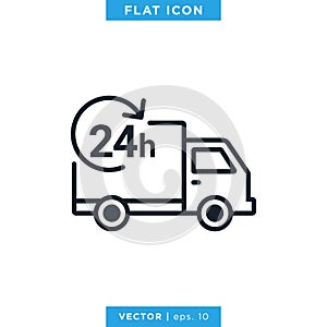 Delivery Truck 24 Hours Service icon Vector Design Template.