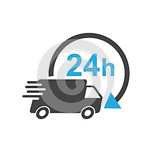 Delivery truck 24h vector illustration. 24 hours fast delivery s