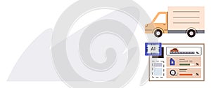 AI-Driven Delivery Logistics Concept with Data Dashboard and Delivery Truck