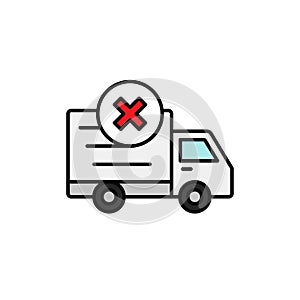 Delivery truck cross mark icon. not loaded car, lost shipment item illustration. simple outline vector symbol design.