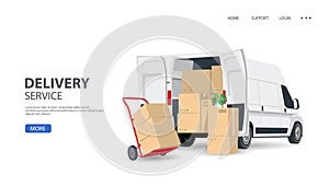 Delivery truck. Delivery package with van