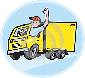 Delivery Truck Driver Waving Cartoon